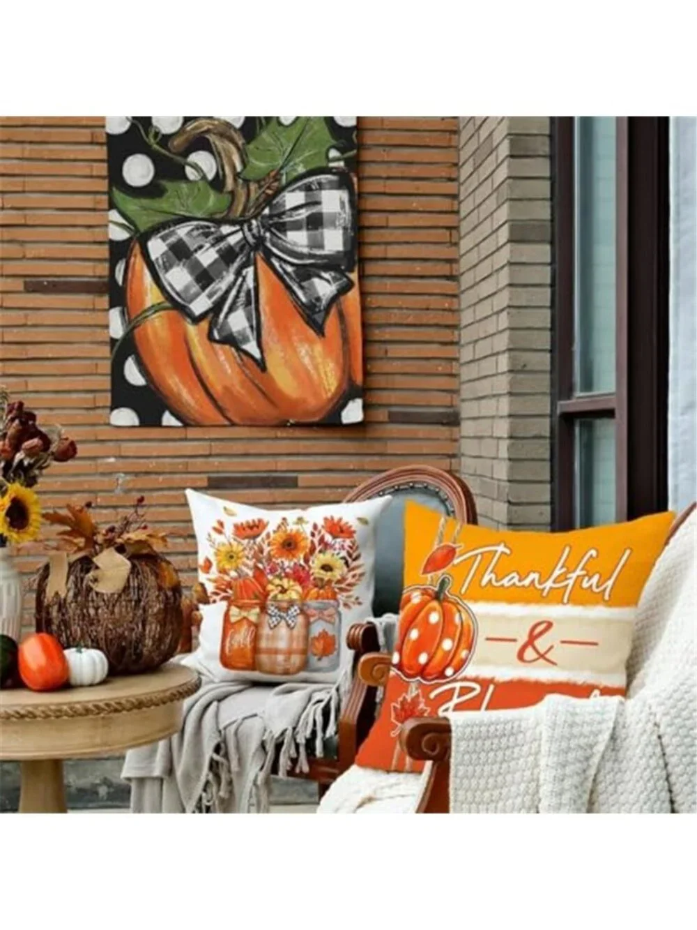 Fall Sunflower Pumpkin Thanksgiving Pillow Covers 18x18 Set of 4